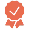 adoption icon - an orange check mark ribbon