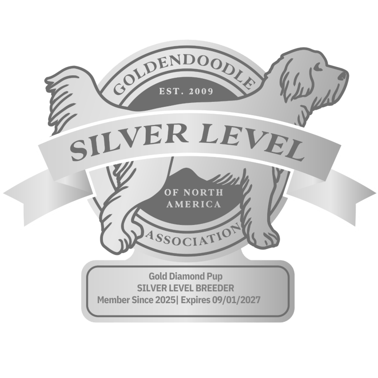 Gold Diamond Pup GANA Silver Level Breeder badge from the Goldendoodle Association of North America